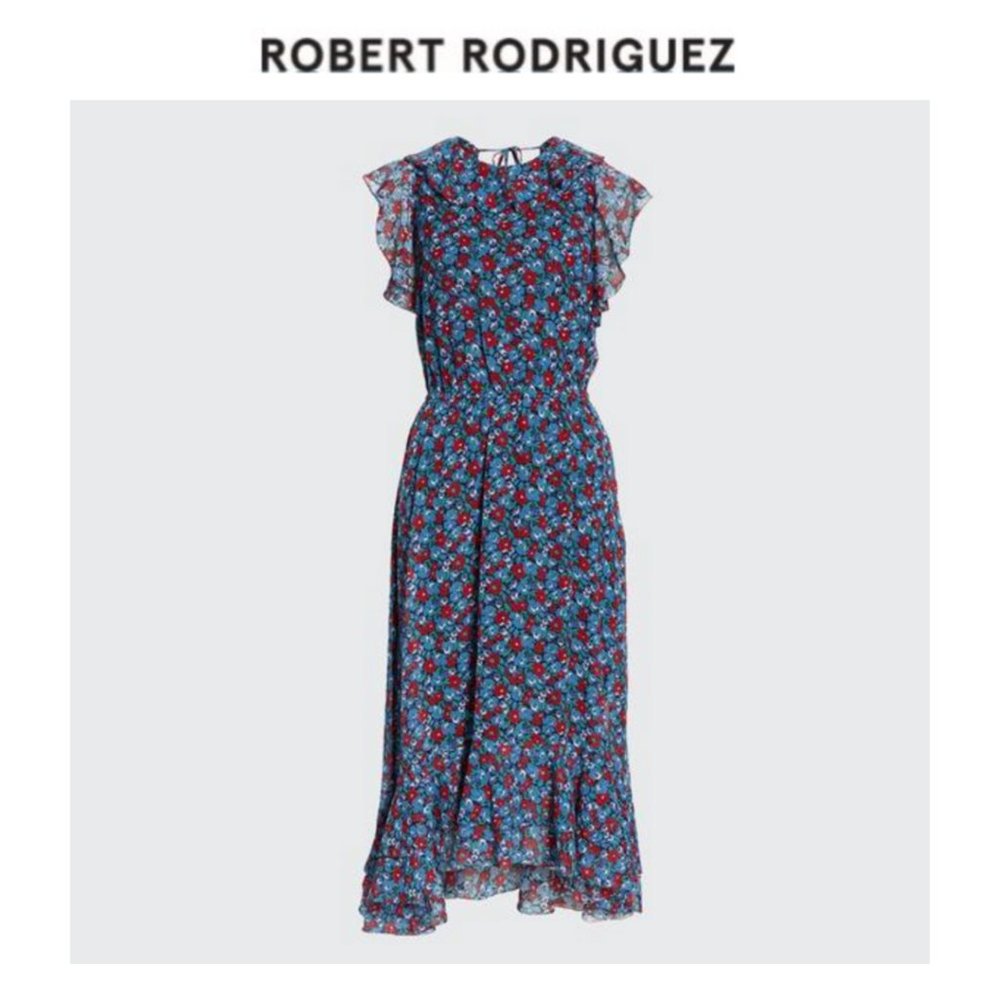 Robert Rodriguez Juliette Floral Open Back Silk Blend Midi Dress
